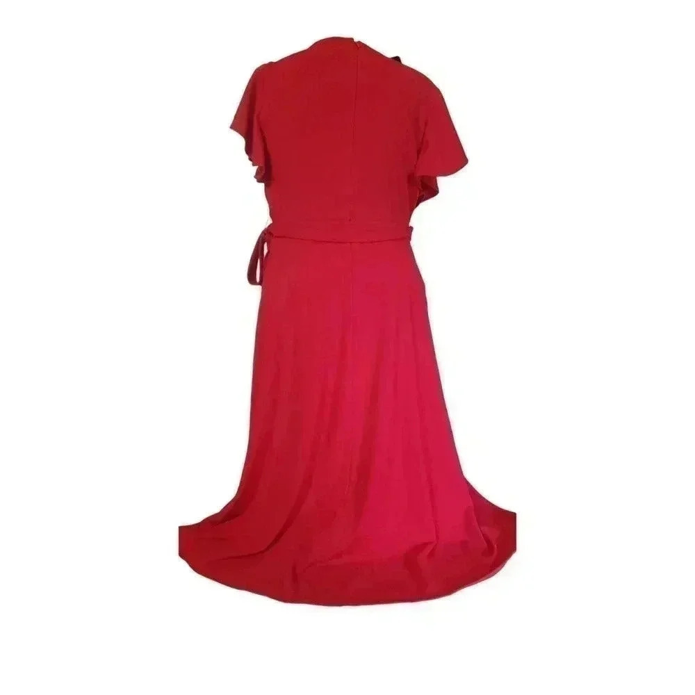 DKNY flutter sleeve v-neck tie waist fit & flare dress women size 8 new with tag - Picture 5 of 6